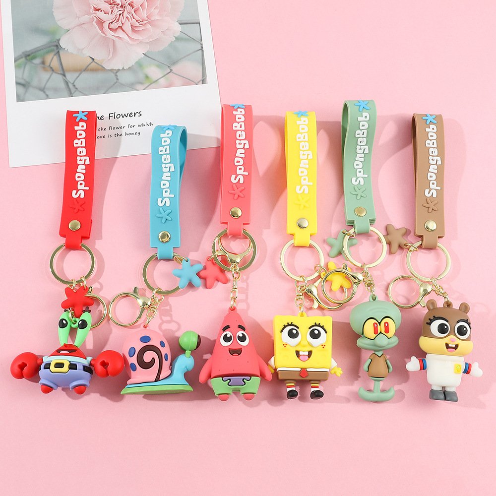 Kawaii Spongebobeds Patrick Star Squidward Tentacles Krabs Boss Keychain Cartoon Cute Bag Pendant Accessories Toy for Girls Gift
