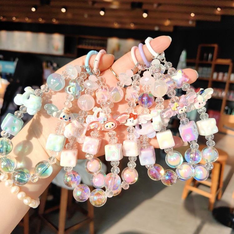 3D Creative Cute Cartoon Beaded Bracelet Small Accessories Car Bag Pendant Small Gift Acrylic S anrio Kuromi Keychain