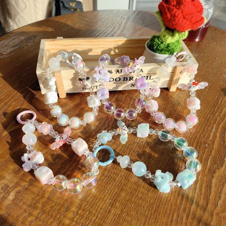 3D Creative Cute Cartoon Beaded Bracelet Small Accessories Car Bag Pendant Small Gift Acrylic S anrio Kuromi Keychain