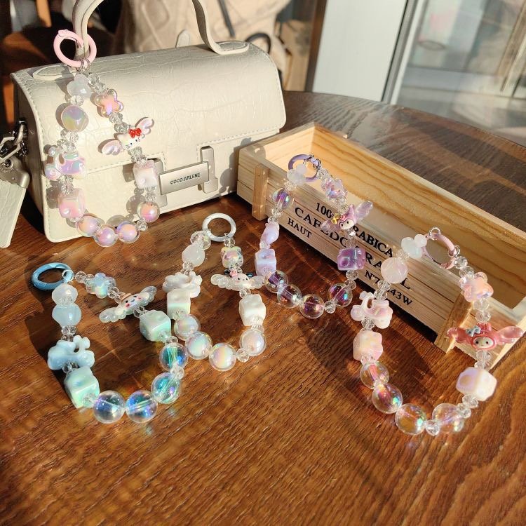 3D Creative Cute Cartoon Beaded Bracelet Small Accessories Car Bag Pendant Small Gift Acrylic S anrio Kuromi Keychain