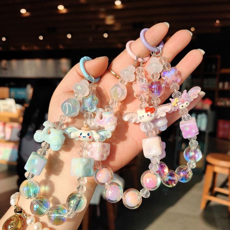 3D Creative Cute Cartoon Beaded Bracelet Small Accessories Car Bag Pendant Small Gift Acrylic S anrio Kuromi Keychain