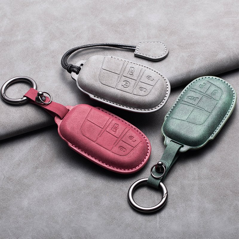 Leather Car Remote Key Case Cover For Jeep Grand Cherokee Chrysler 300C Commander Limited Renegade Fiat Freemont Key Accessories
