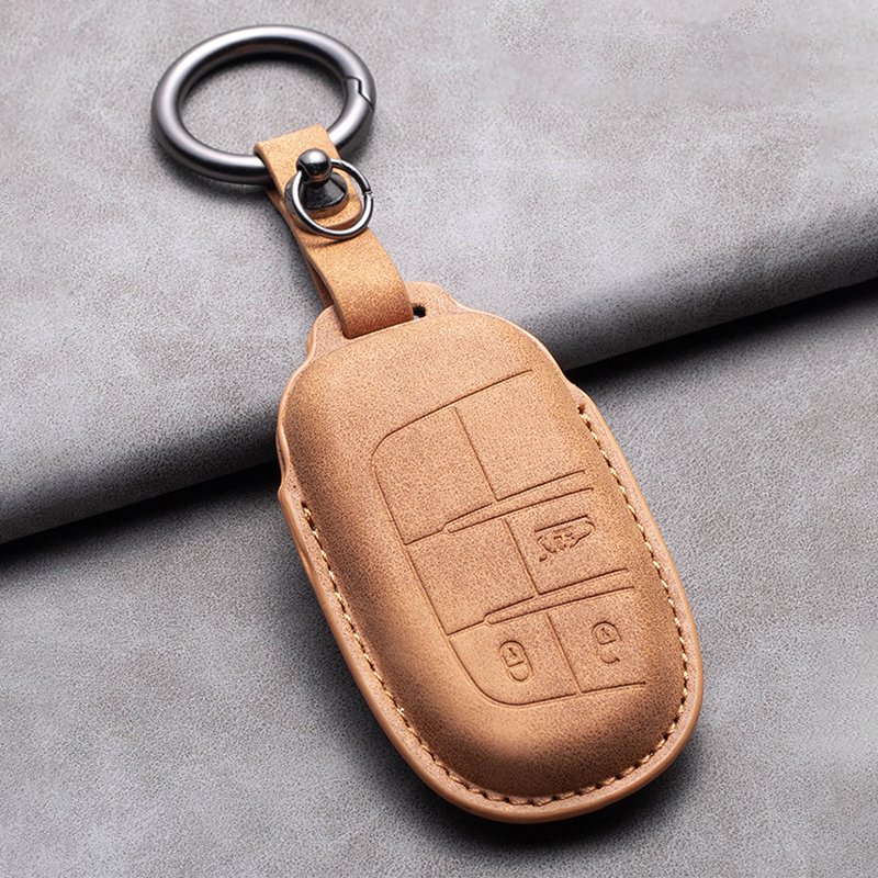 Leather Car Remote Key Case Cover For Jeep Grand Cherokee Chrysler 300C Commander Limited Renegade Fiat Freemont Key Accessories