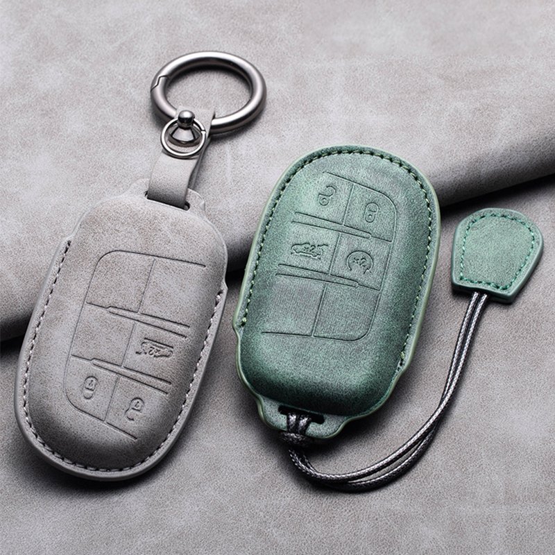 Leather Car Remote Key Case Cover For Jeep Grand Cherokee Chrysler 300C Commander Limited Renegade Fiat Freemont Key Accessories