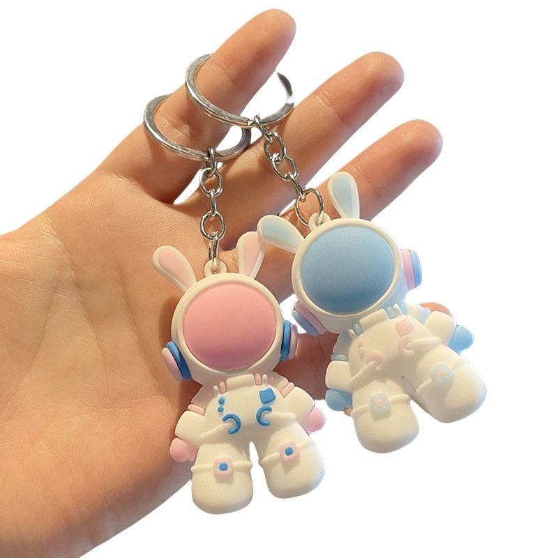 Wholesale PVC Astronaut Key chains Space Bunny Keychain Creative Cute Bunny Silicone Backpack Bag Charm Accessories Promotional