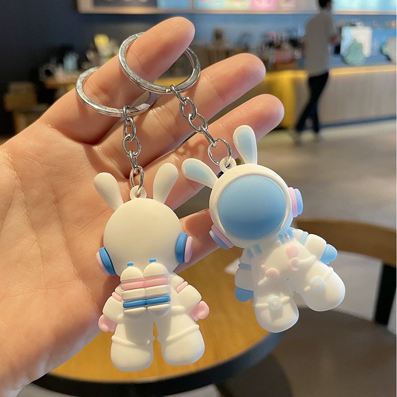 Wholesale PVC Astronaut Key chains Space Bunny Keychain Creative Cute Bunny Silicone Backpack Bag Charm Accessories Promotional