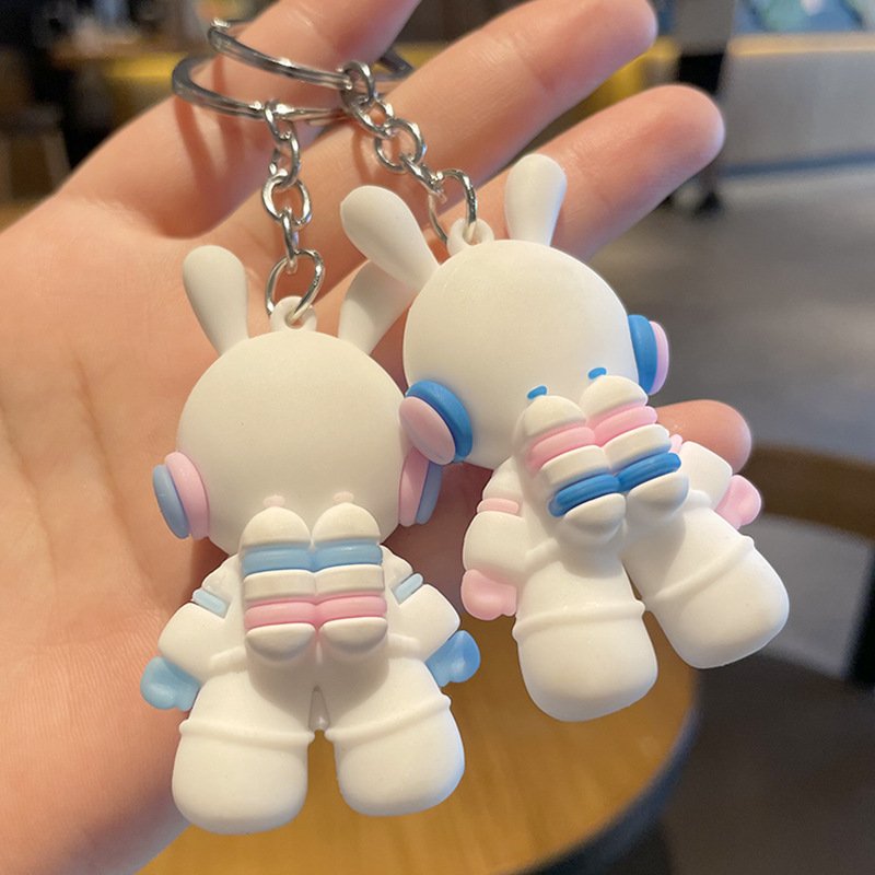Wholesale PVC Astronaut Key chains Space Bunny Keychain Creative Cute Bunny Silicone Backpack Bag Charm Accessories Promotional