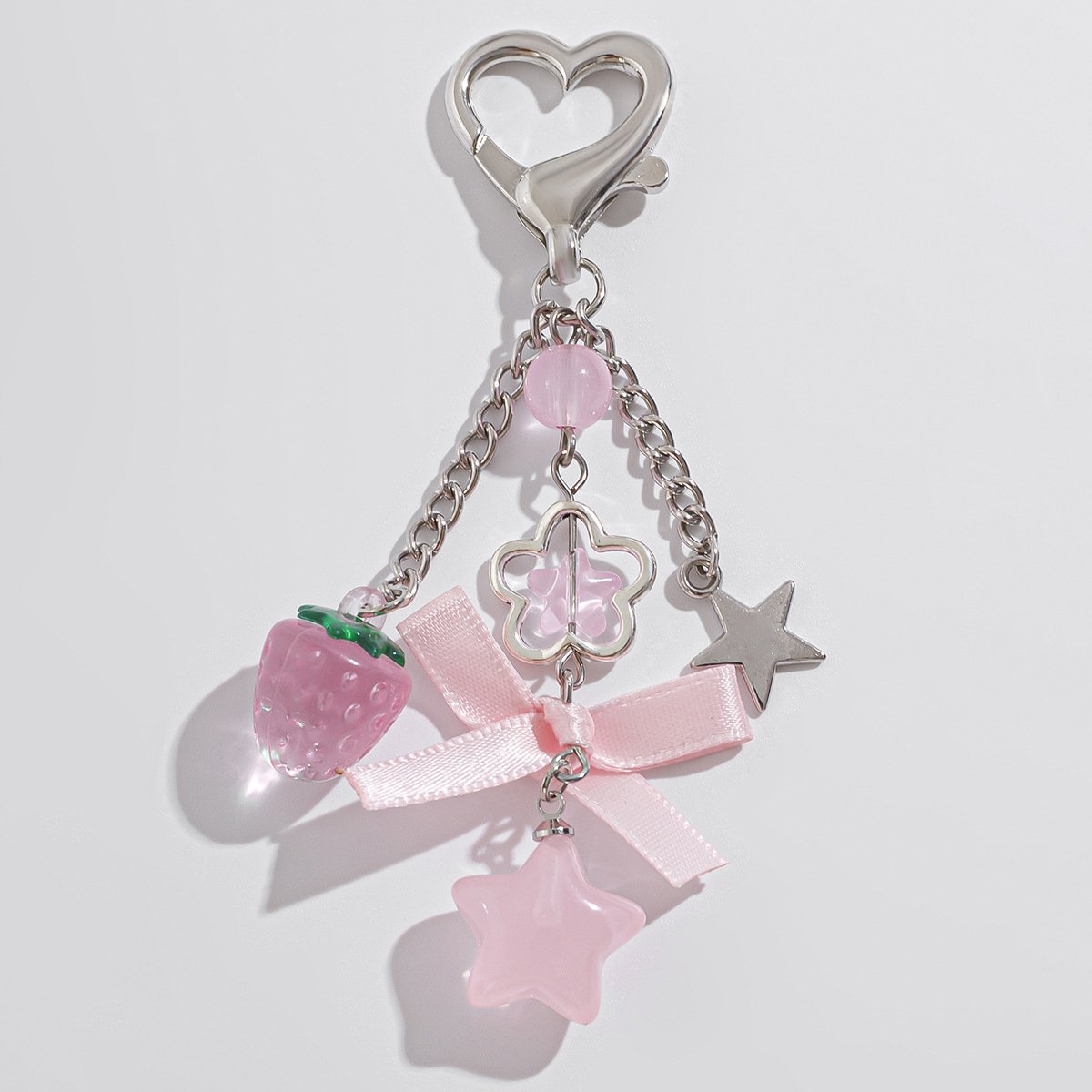 Little Fresh Sweet Cool Strawberry Bow Key chain Creative Instagram Flower Stars Love Shaped Jewelry