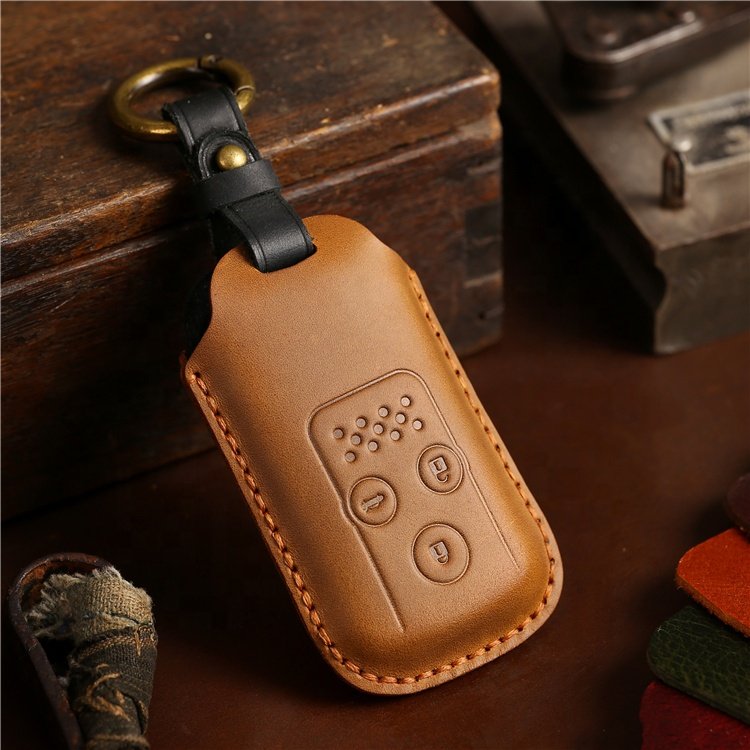 Genuine Leather Car Key Case Cover for Honda Accord Smart Remote 2/3 Buttons Car Key Cover With Key Chain