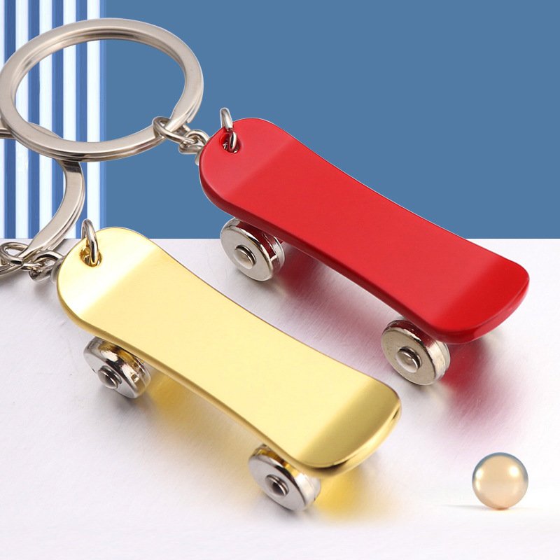 Color Creative Sport Scooter Keychain Custom Laser Logo Printing Logo metal finger school bag small pendant roller Car key chain