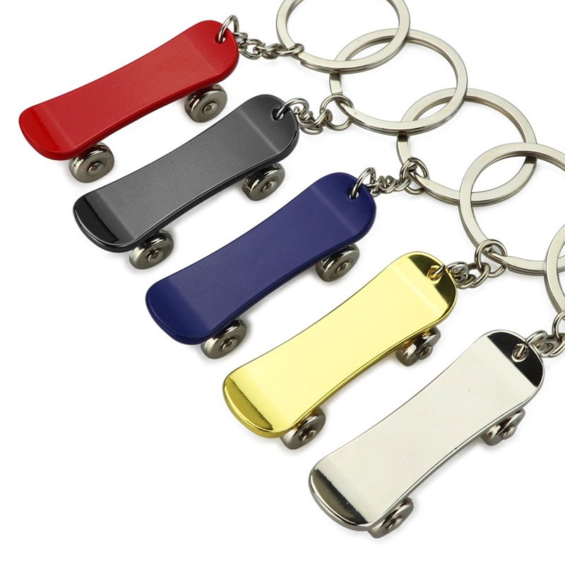 Color Creative Sport Scooter Keychain Custom Laser Logo Printing Logo metal finger school bag small pendant roller Car key chain