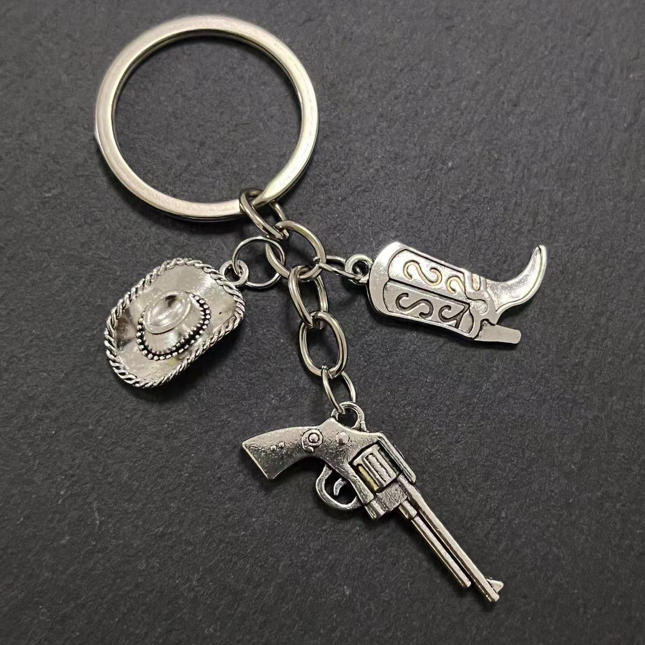 Western Cowboy Style Keychain Gun Hat Boots Personalized Creative Keychain Accessories