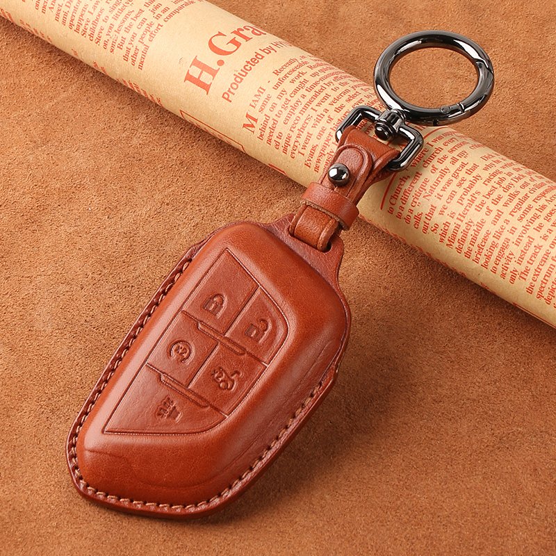 Car Key Accessories New Luxury Leather Car Key Holder Custom Car Key Case Cover For Cadillac