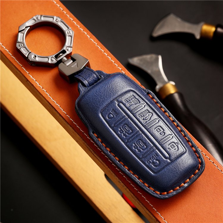 Handmade Genuine Leather Car Key Case Cover for CHyundai Genesis G60 GV70 G80 G90 Smart Car Key Fob Shell Case