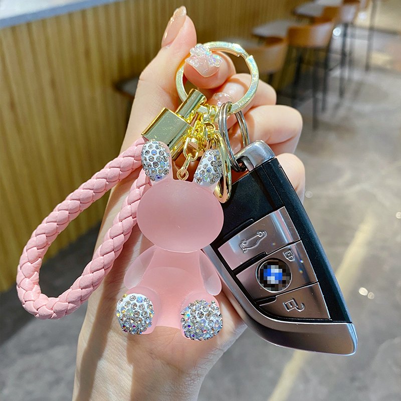 Baimao creative cartoon diamond crystal rabbit resin keychain pendant cute bunny car key chain female bag accessories gift