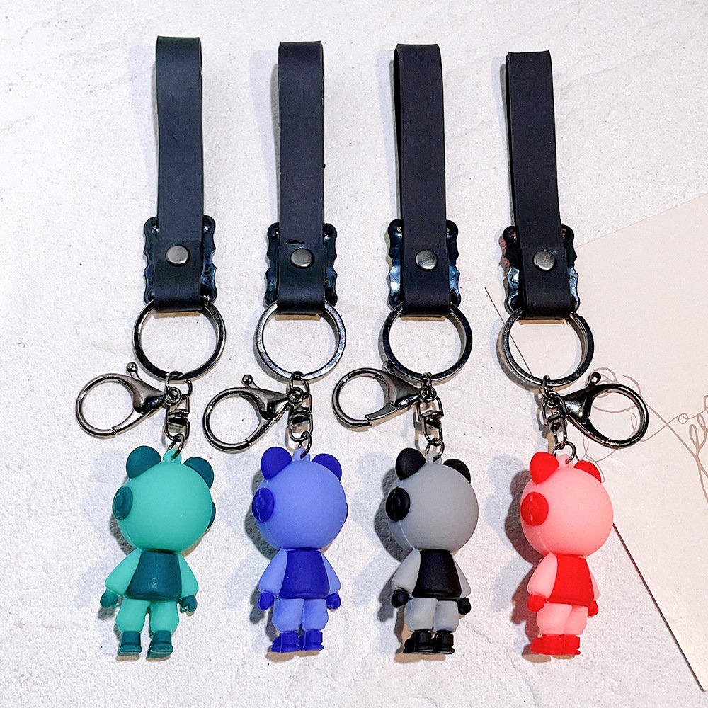 Creative Cartoon Astronaut Couple Keychain UV Printed Silicone Plastic Pendant Bag Charm Copper Metal Durable Car Accessory
