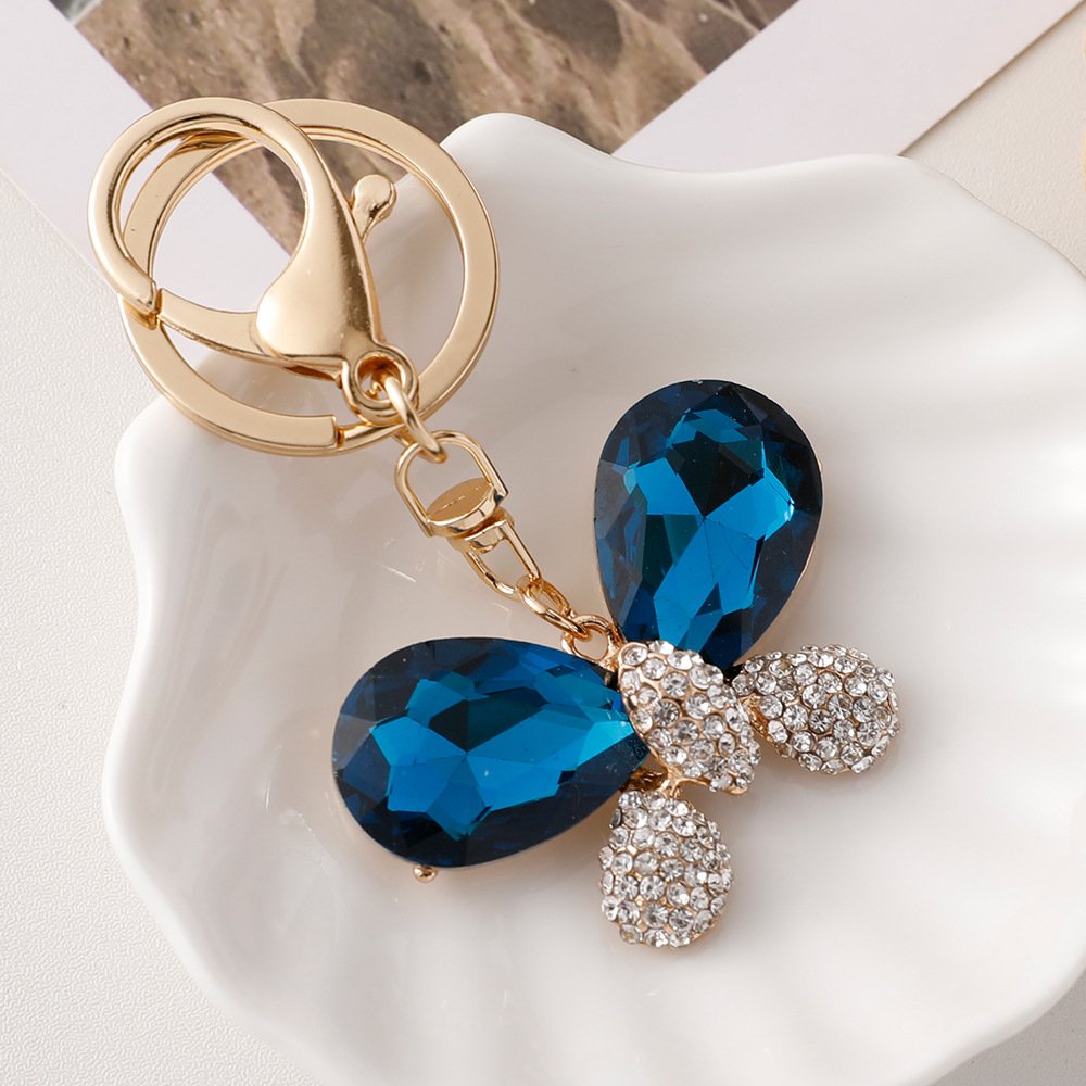 Wholesale Women Wallet Decoration Gold Plated Metal Keyring Car Key Accessories Bling luxurious Big Crystal Butterfly Keychain
