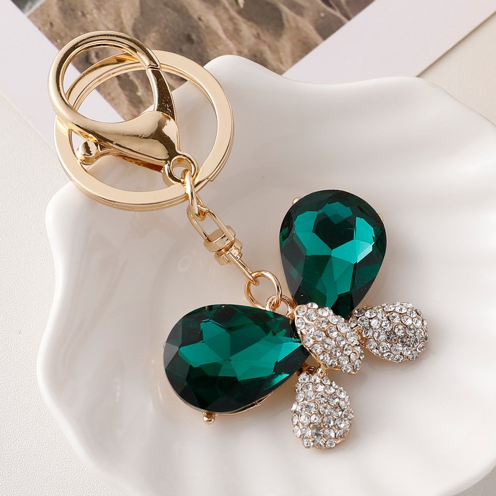 Wholesale Women Wallet Decoration Gold Plated Metal Keyring Car Key Accessories Bling luxurious Big Crystal Butterfly Keychain