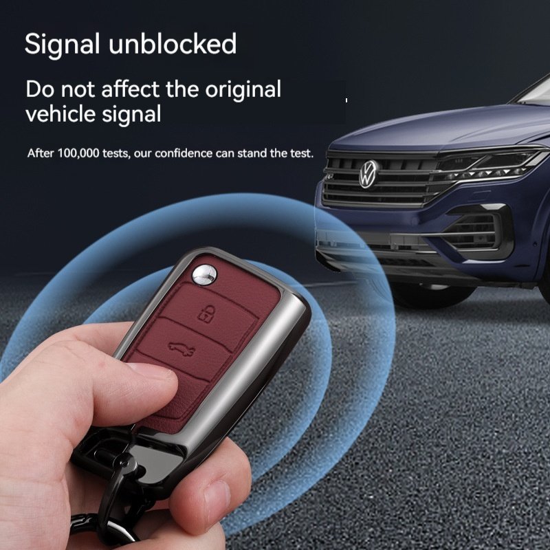 Car Key Case Cover Shell Car KeyZinc Alloy + Leather Protective Bag For SKODA Series Logo Car Accessories Keychain Decorations
