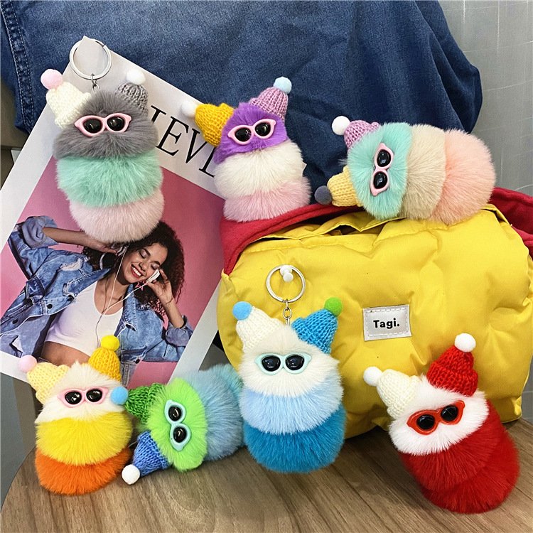 New Cute Caterpillar keychain Cartoon Plush Doll For Girls Bag Pendant Creative Car key chain Small Party Gift Wholesale