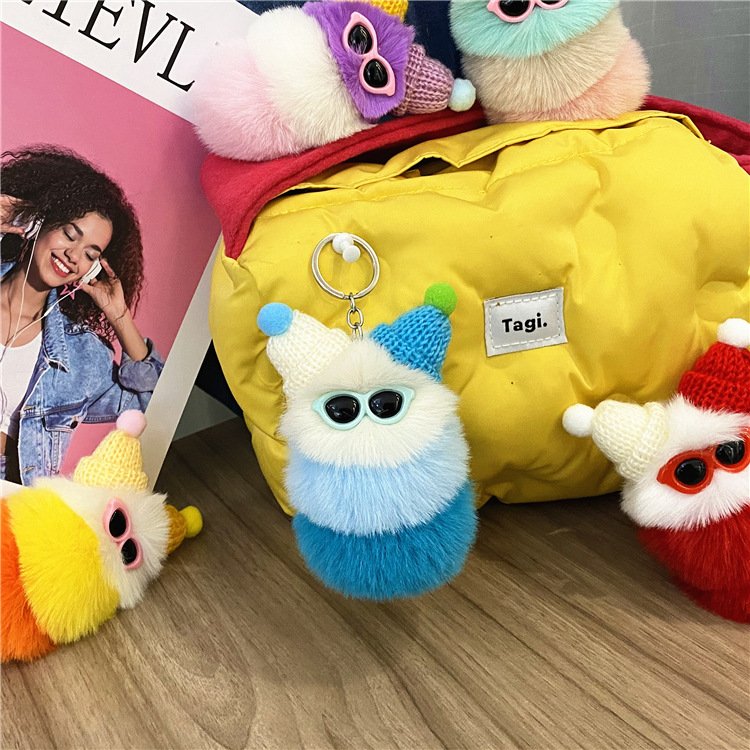 New Cute Caterpillar keychain Cartoon Plush Doll For Girls Bag Pendant Creative Car key chain Small Party Gift Wholesale