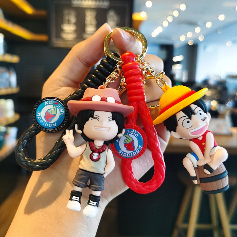 3D Doll Luffy Keychain Car Key Pendant Cool Cartoon One Piece Keychains Knapsack Decoration Anti-Lost Accessories Key Chain