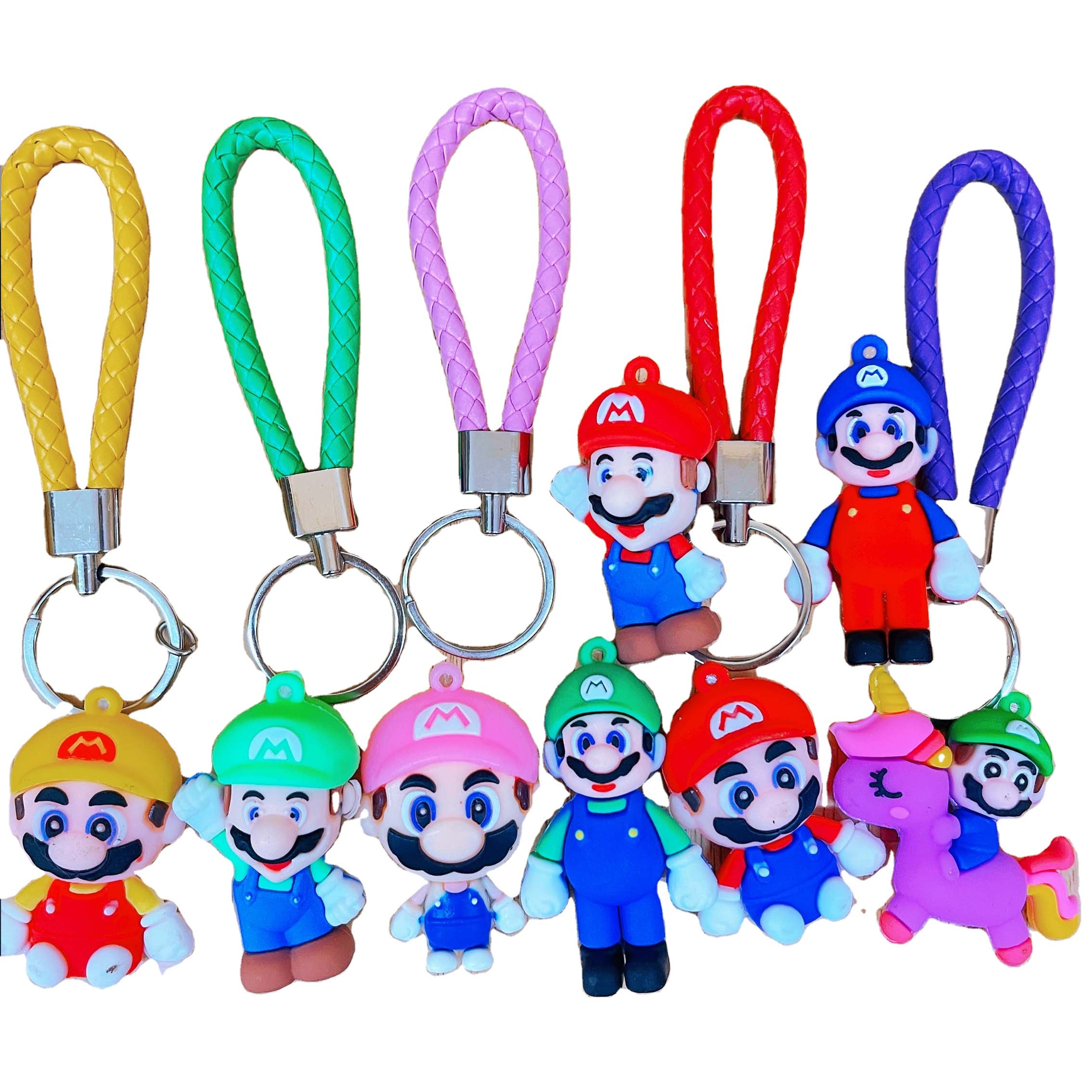 Wholesale Mario Unicorn Car Keychain Accessories Cheap Cartoon Anime 3D Soft Silicone PVC Key Ring Lanyards