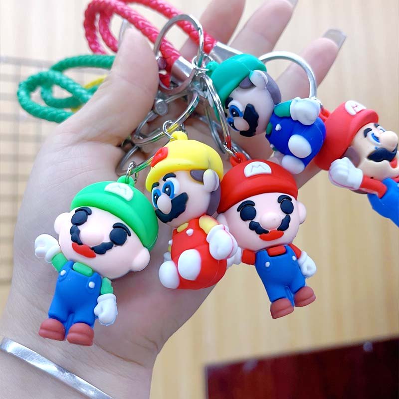 Wholesale Mario Unicorn Car Keychain Accessories Cheap Cartoon Anime 3D Soft Silicone PVC Key Ring Lanyards