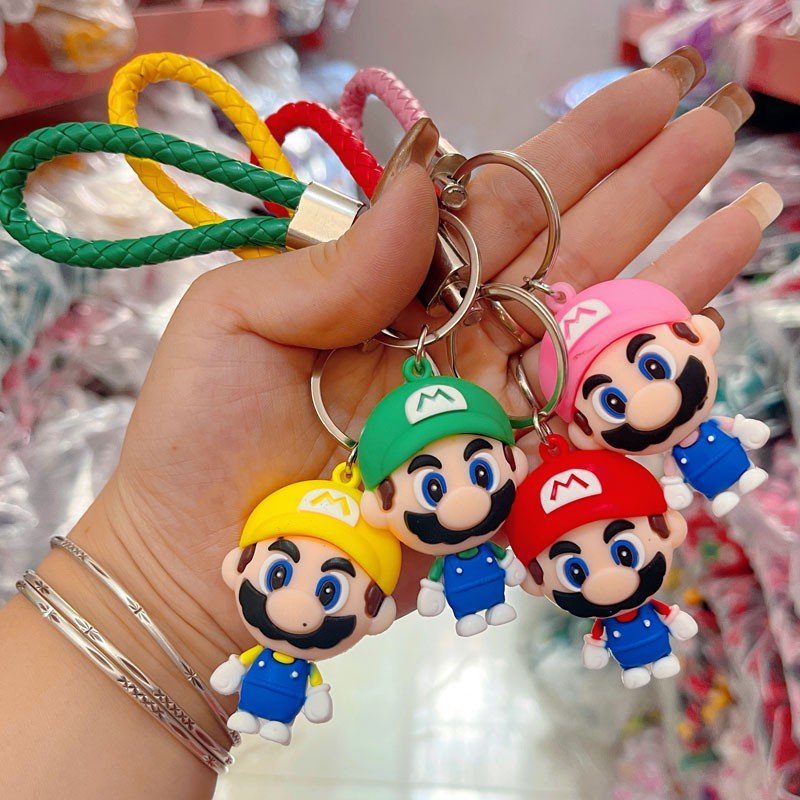 Wholesale Mario Unicorn Car Keychain Accessories Cheap Cartoon Anime 3D Soft Silicone PVC Key Ring Lanyards