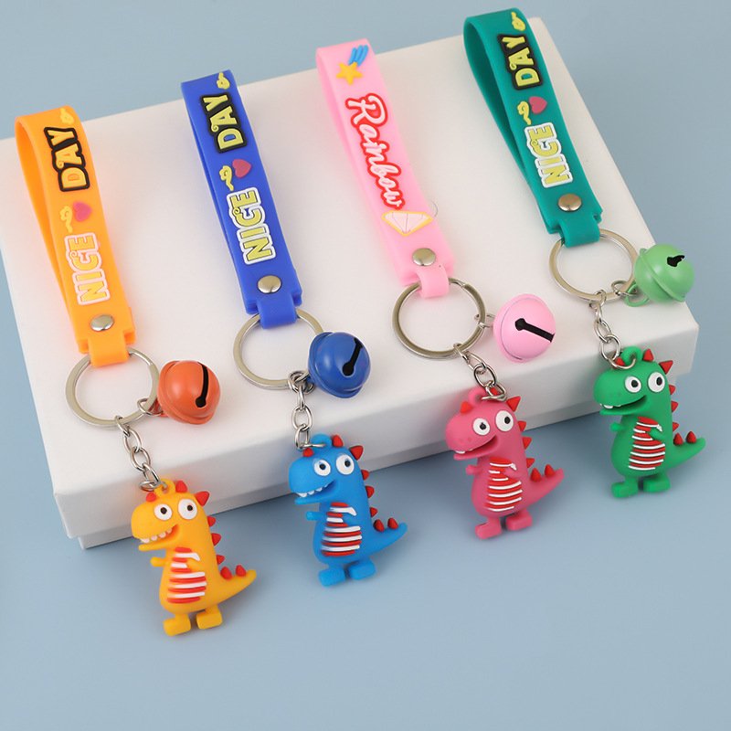 Cartoon Dinosaurs Keychain 3D Rubber Cute Doll Keychain Backpack Bag Charm Pendant Couple Keyring Accessories- Mixed