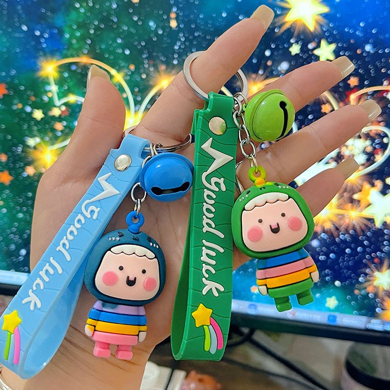Cartoon Dinosaurs Keychain 3D Rubber Cute Doll Keychain Backpack Bag Charm Pendant Couple Keyring Accessories- Mixed