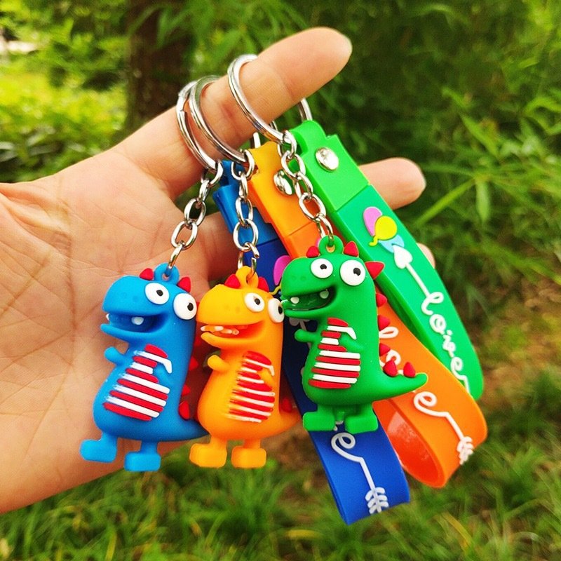 Cartoon Dinosaurs Keychain 3D Rubber Cute Doll Keychain Backpack Bag Charm Pendant Couple Keyring Accessories- Mixed
