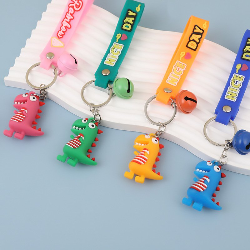 Cartoon Dinosaurs Keychain 3D Rubber Cute Doll Keychain Backpack Bag Charm Pendant Couple Keyring Accessories- Mixed