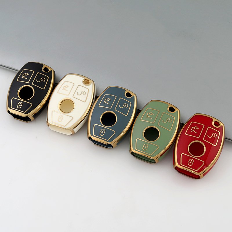 for Mercedes Key Fob Cover with Metal Keychain for Benz Accessories, Upgraded Soft Key Case for Class Mercedes Benz 3 Button