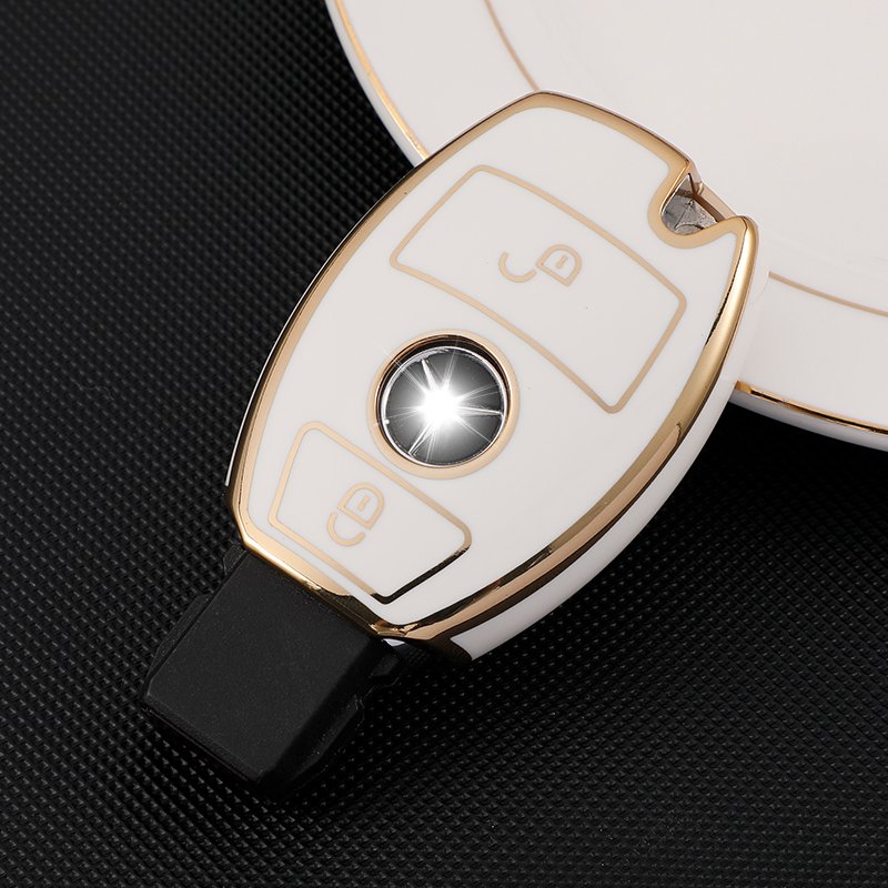 for Mercedes Key Fob Cover with Metal Keychain for Benz Accessories, Upgraded Soft Key Case for Class Mercedes Benz 3 Button