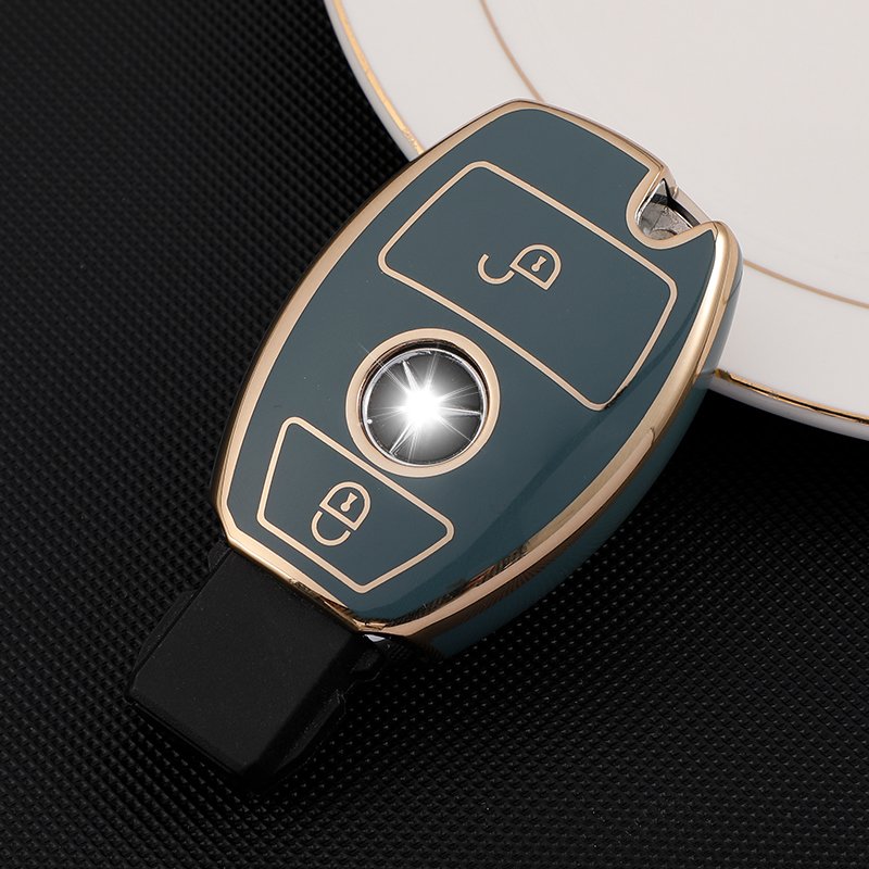 for Mercedes Key Fob Cover with Metal Keychain for Benz Accessories, Upgraded Soft Key Case for Class Mercedes Benz 3 Button