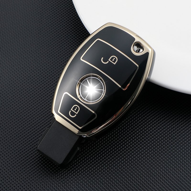 for Mercedes Key Fob Cover with Metal Keychain for Benz Accessories, Upgraded Soft Key Case for Class Mercedes Benz 3 Button