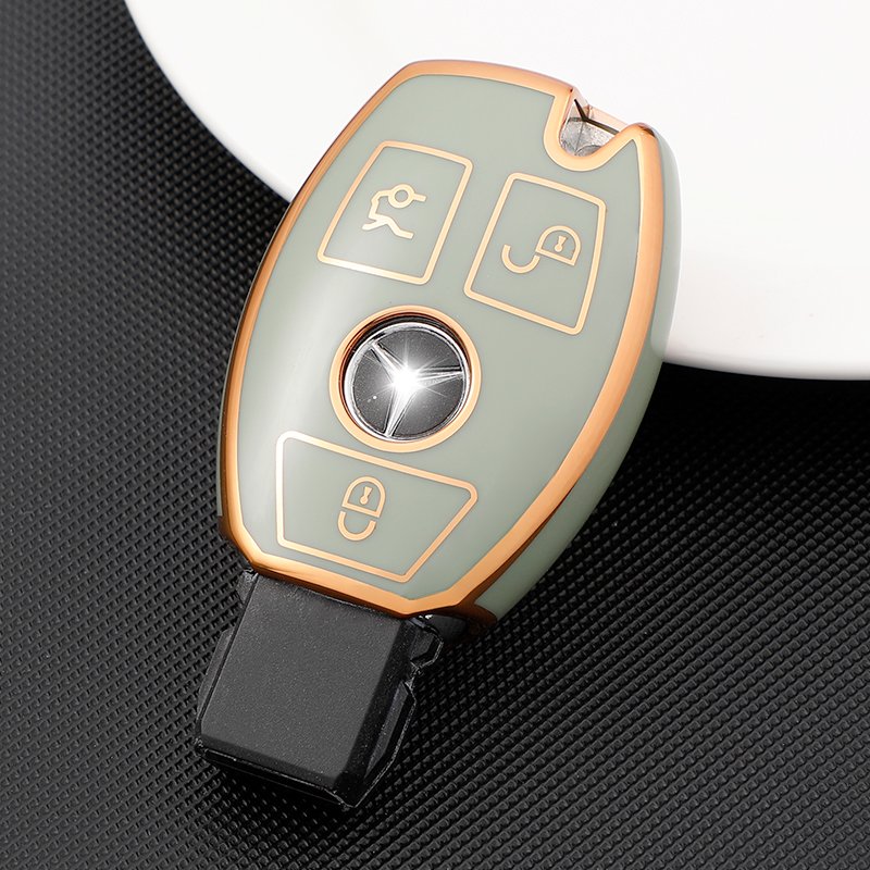 for Mercedes Key Fob Cover with Metal Keychain for Benz Accessories, Upgraded Soft Key Case for Class Mercedes Benz 3 Button