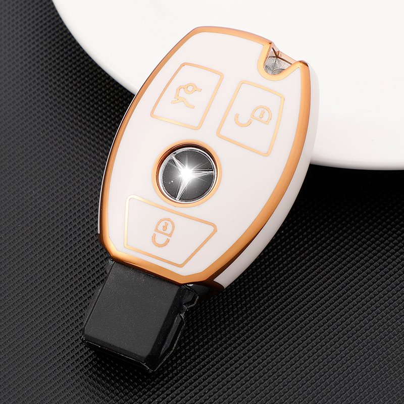 for Mercedes Key Fob Cover with Metal Keychain for Benz Accessories, Upgraded Soft Key Case for Class Mercedes Benz 3 Button