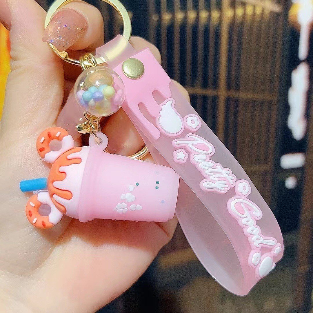 Wholesale Hot Selling Ice cream Milk Tea Key Chain Mini 3D PVC Keychain Car Accessories Rubber Key Chains