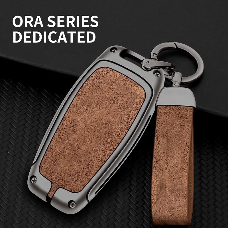 High Quality Zinc Alloy Leather Car Key Case Cover For Gmw Ora R1 R2 Black Cat Holder Remote Car Logo Keychain Accessories