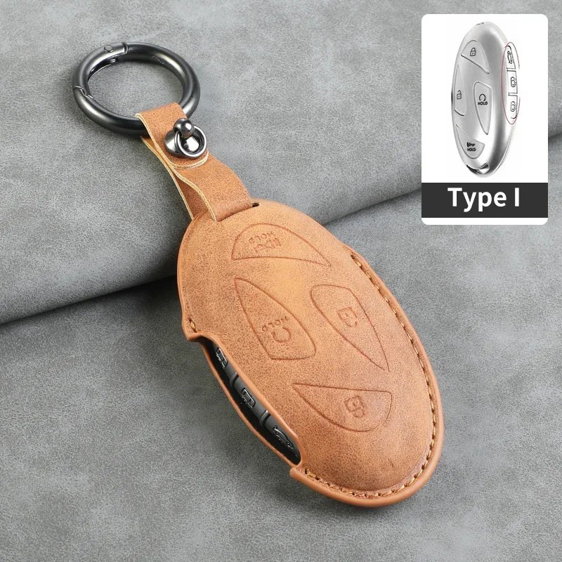 7 Buttons Leather Car Remote Key Case Cover For Hyundai Kona Ev Grandeur GN7 2023 Keyless Protector Fob Keychain Accessories