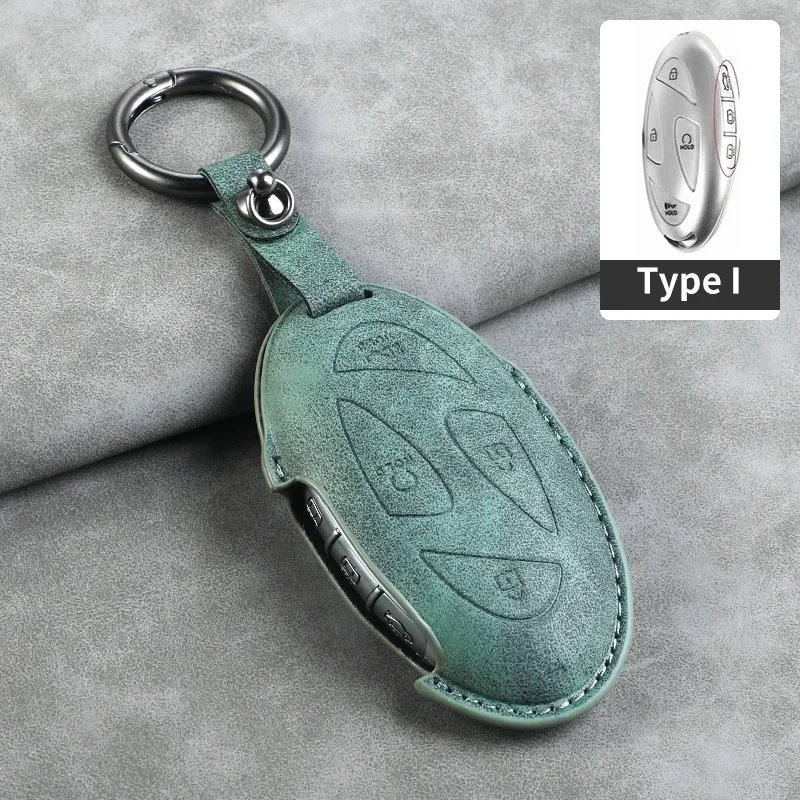 7 Buttons Leather Car Remote Key Case Cover For Hyundai Kona Ev Grandeur GN7 2023 Keyless Protector Fob Keychain Accessories