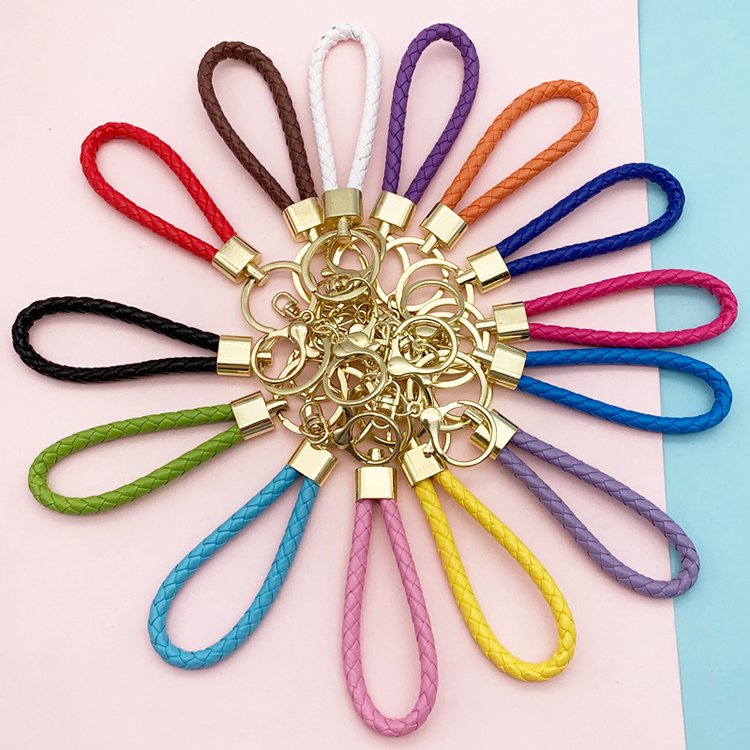 keychain hooks with key rings leather keychain custom car key accessories short woven lanyard keychain pendant