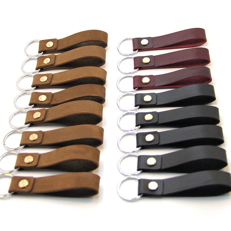 Luxury Genuine Leather Keychains Custom Blanks Logo Designer Bulk Leather Key Ring Car Wrist Accessories Sublimation Keychain