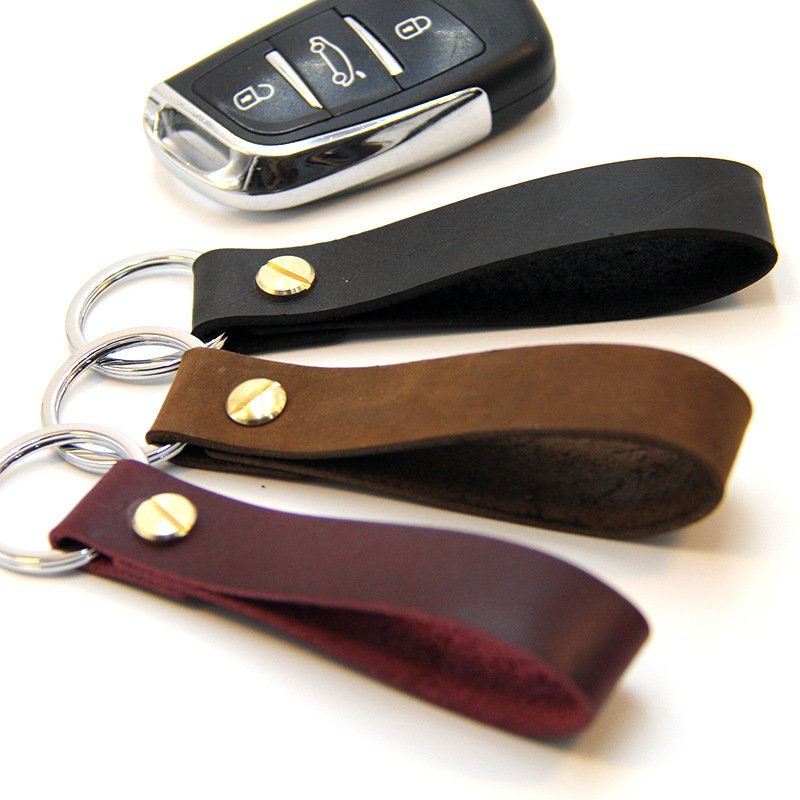 Luxury Genuine Leather Keychains Custom Blanks Logo Designer Bulk Leather Key Ring Car Wrist Accessories Sublimation Keychain
