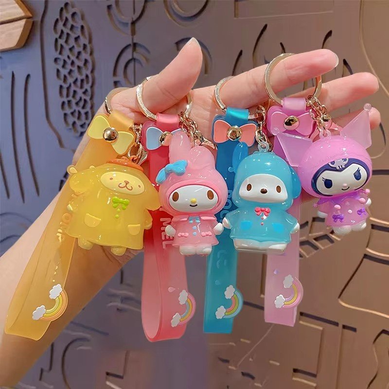 Botu new kawaii cartoon Raincoat pvc keychain anime kulomi melody kitty cartoon bag pendant key tag mini pvc Figures Toy gifts