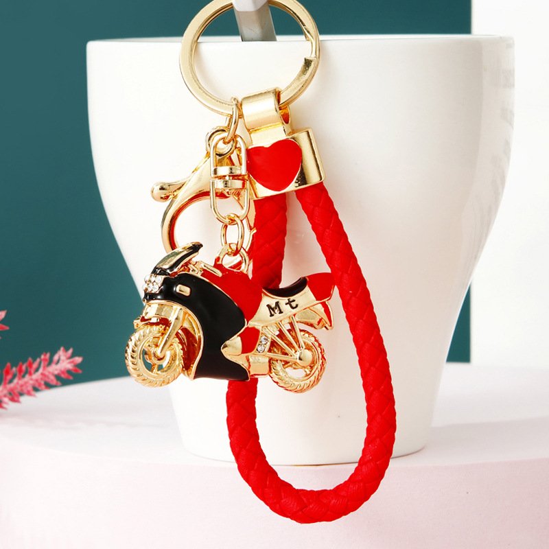 Fashion New Unique colorful crystal rhinestone car motorcycle keychain Cartoon Glossy Appearance Key ring for Holiday Gift