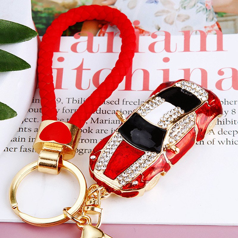 Fashion New Unique colorful crystal rhinestone car motorcycle keychain Cartoon Glossy Appearance Key ring for Holiday Gift