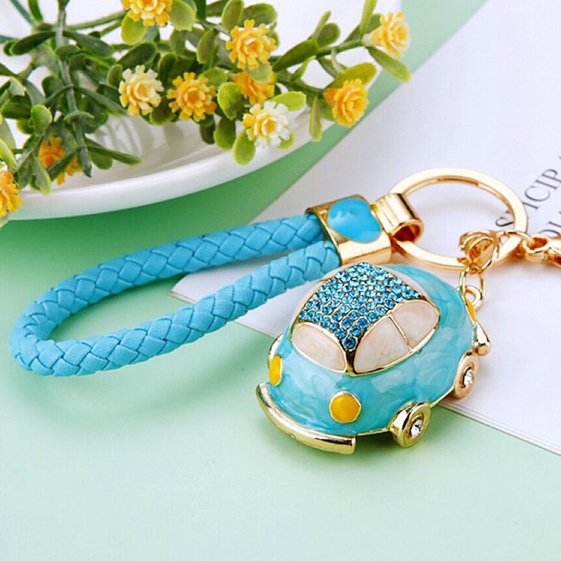 Fashion New Unique colorful crystal rhinestone car motorcycle keychain Cartoon Glossy Appearance Key ring for Holiday Gift
